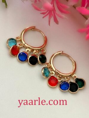 multy color artificial stone with gold plating earring