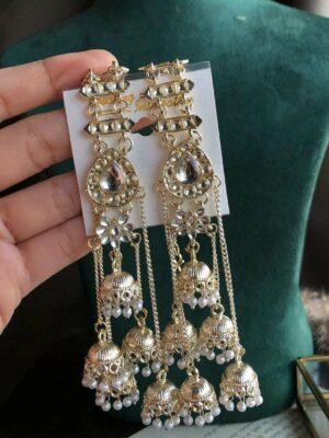 Kundan Chain with White Beads Kundan Earrings Base Metal Alloy, Presented in Hand-Held