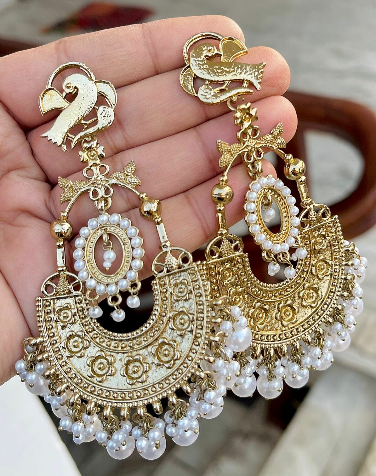 Alia Bhatt earrings with base metal alloy and gold plating with pearl stones and beads